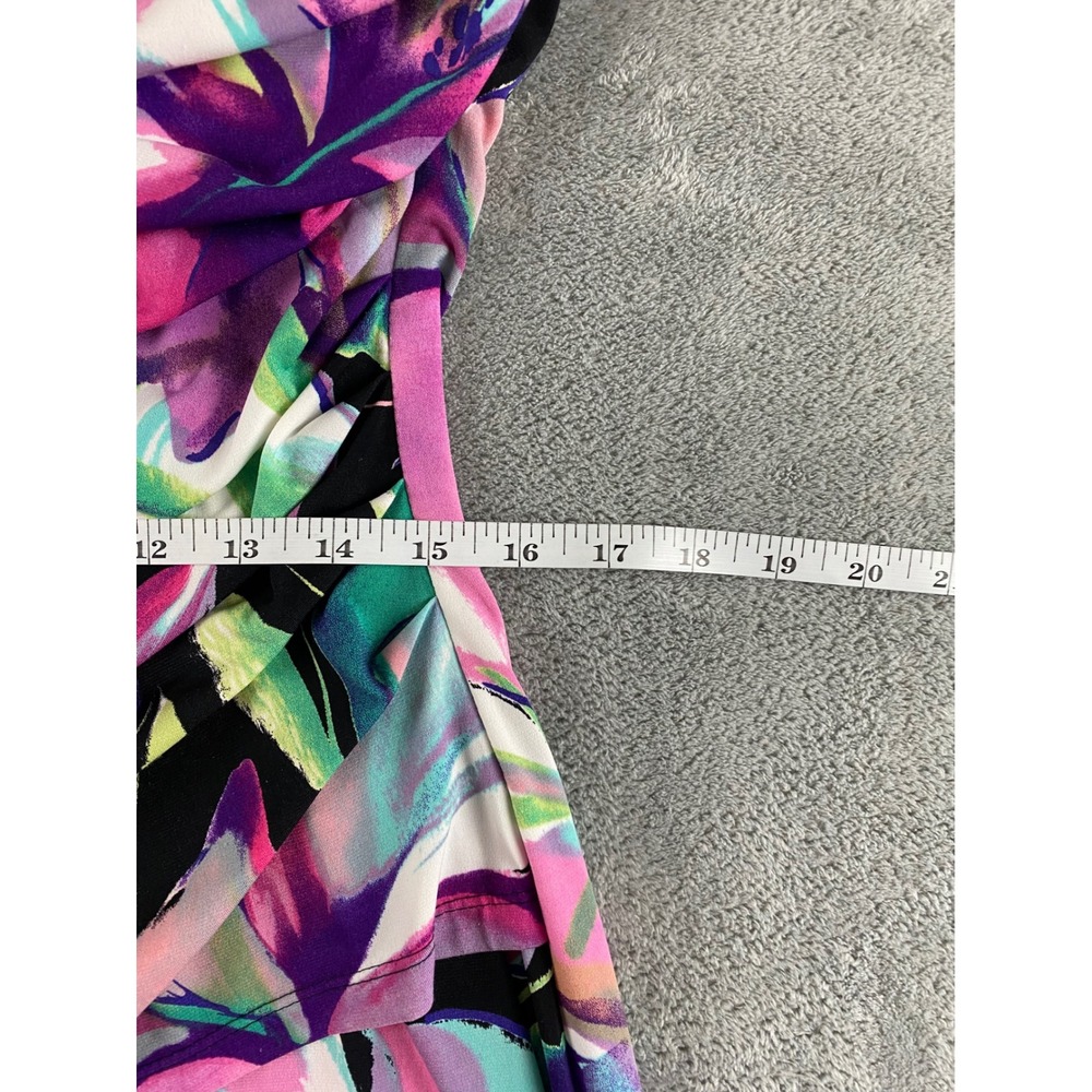 Connected Apparel Floral Ruched Sheath Dress Purple Pink Green Womens 12 Cap Slv - Picture 7 of 13